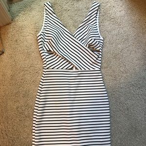 Black and white striped cocktail dress